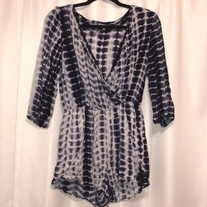 Charlotte Russe low cut blue &white tie dye romper